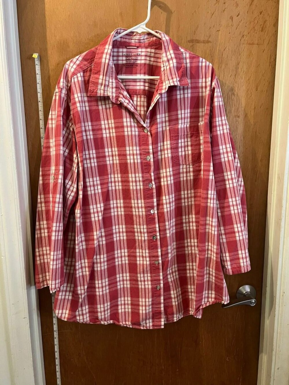 🐻Size 3X(22/24W) - Faded Glory - Red Plaid Long Sleeve Button-Down Blouse